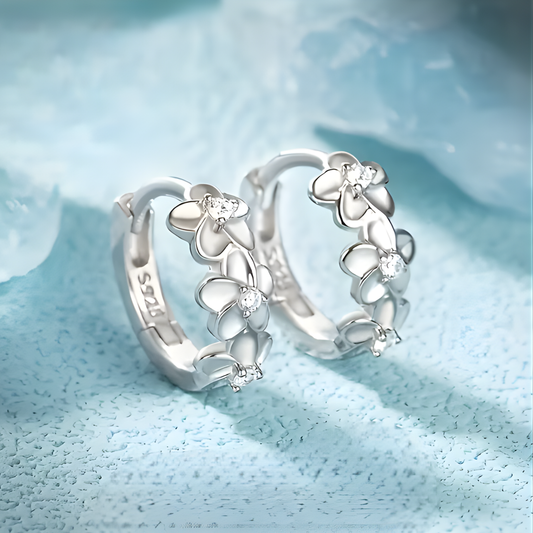 Petite Floral Hoop 925 Silver Plated Earrings