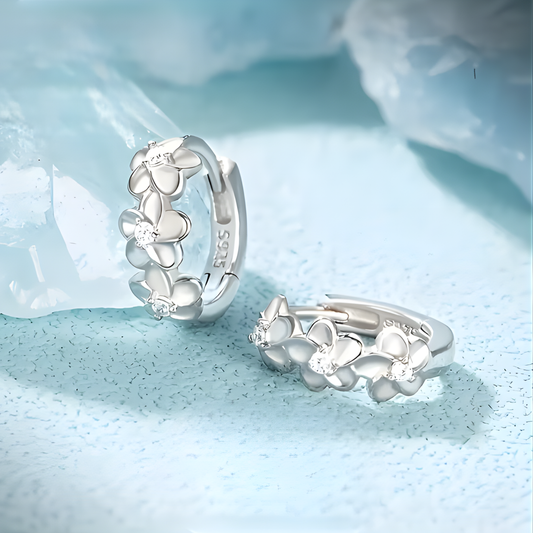 Petite Floral Hoop 925 Silver Plated Earrings